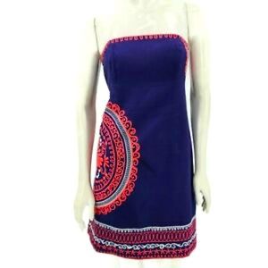 Lilly Pulitzer blue and coral strapless dress